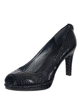 NEW STUART WEITZMAN Heels Pumps Platforms Sz. 9 W Black Patent Leather Snake